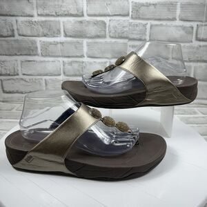 FitFlop Women's 11 Jewel Embellished Bronze Metallic Leather Toe Post Sandals